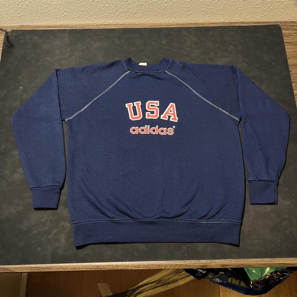 Vintage Adidas USA Olympics 70s Sweatshirt Flocked Large Raglan Crewneck Trefoil
